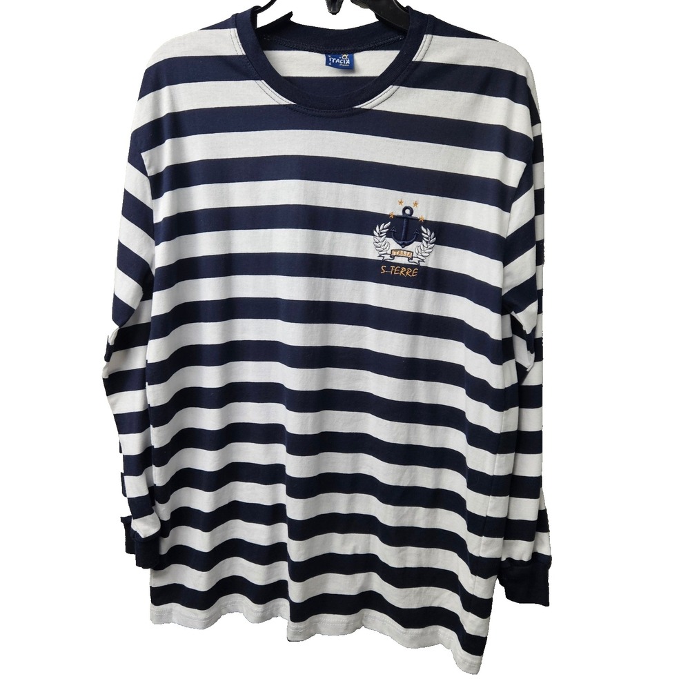 ITALIA MANIA Striped Long Sleeve Shirt Anchor Nautical Mens Large